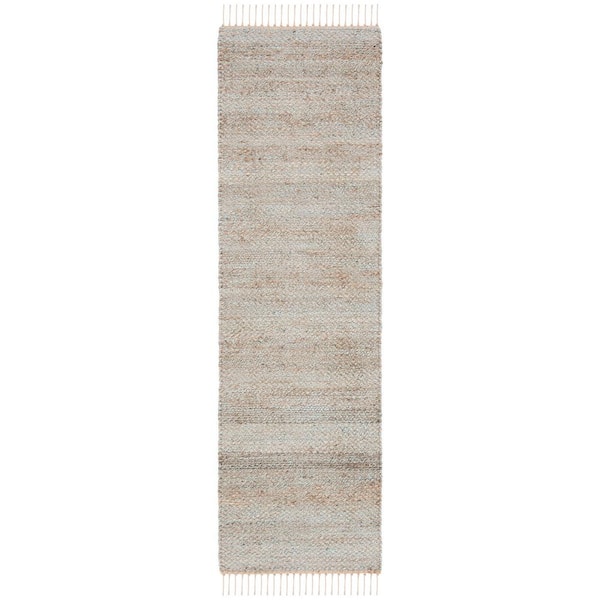 SAFAVIEH Natural Fiber Beige/Teal 2 ft. x 8 ft. Woven Thread Runner Rug