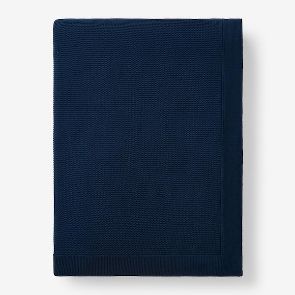 The Company Store Classic All Season Breathable Cotton Knit Navy Cotton Twin Blanket