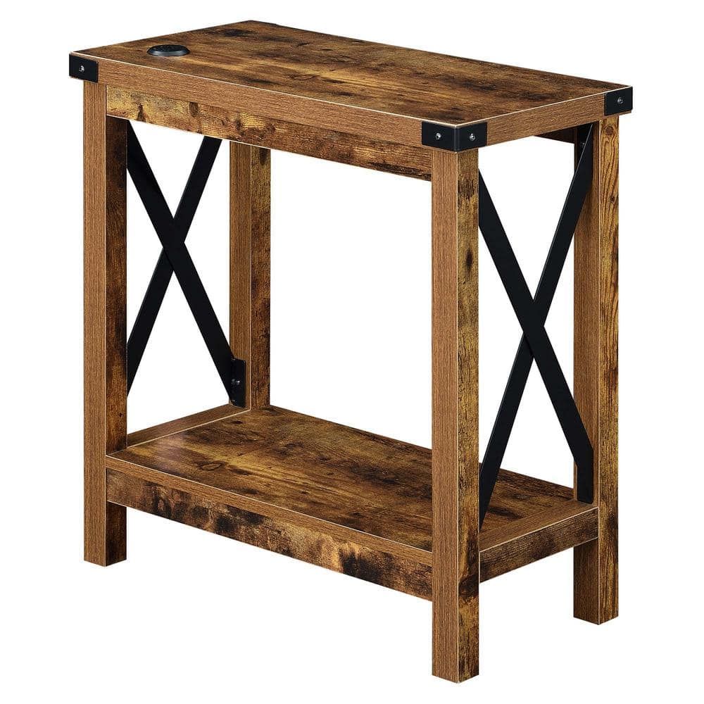 Durango Rustic Barnwood and Black Chairside Table with USB Charging Station