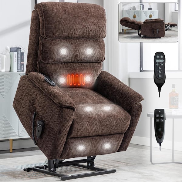 aisword Brown Chenille Dual Motor Infinite Position Up to 350 lbs. Power Lift Recliner Chair with Heat Massage