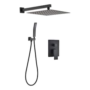 1-Spray Square Temperature Control Hand Shower and Showerhead from Wall Combo Kit with Hand Shower in Matte Black