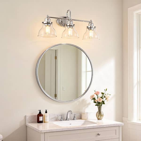 24 in. 3-Light Chrome Bathroom Vanity Light with Clear Glass, Modern Bath Wall Mount Fixture