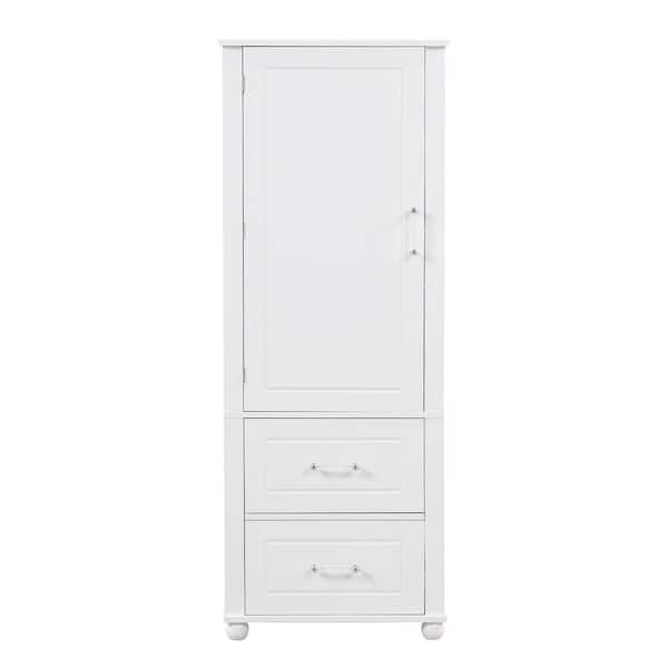 23 in. W x 15.9 in. D x 61.4 in. H White Wood Freestanding Linen Cabinet with Drawer and Adjustable Shelf