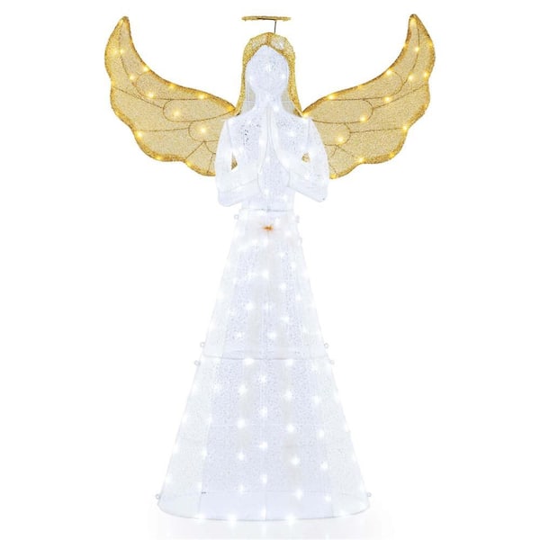 5 ft Festive Pre-Lit Angel Christmas Decoration with  Halo Wings & 150 LED Lights Zip Ties Ground Stakes