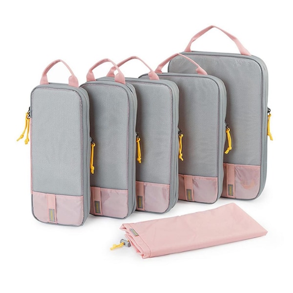 6-Piece Baby Pink Compression Packing Cubes for Travel, Lightweight Luggage Organizer Bags, Durable Space Saver Bags