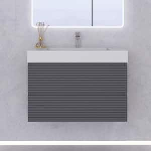 30 in. W x 20 in. D x 23 in. H Single Sink Wall-Mounted Bath Vanity in Grey with White Acrylic Top