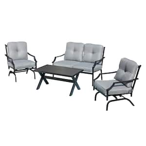 4-Piece Metal Patio Conversation Set with Gray Cushions