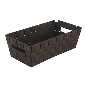 Medium 4.7 in. H x 7.7 in. W x 14.6 in. D Chocolate Brown Fabric Woven Strap Cube Storage Bin Tote