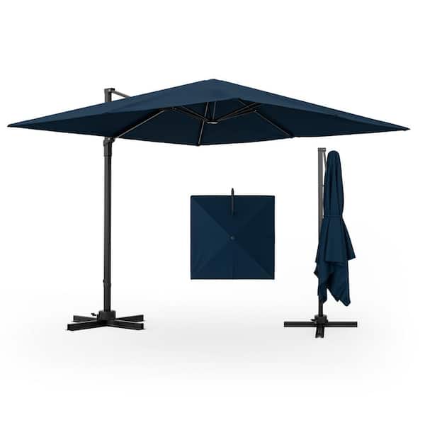 ANGELES HOME 9-1/2 ft. Aluminum Cantilever 2-Tier Patio Square Offset Patio Umbrella with 360° Rotation in Navy
