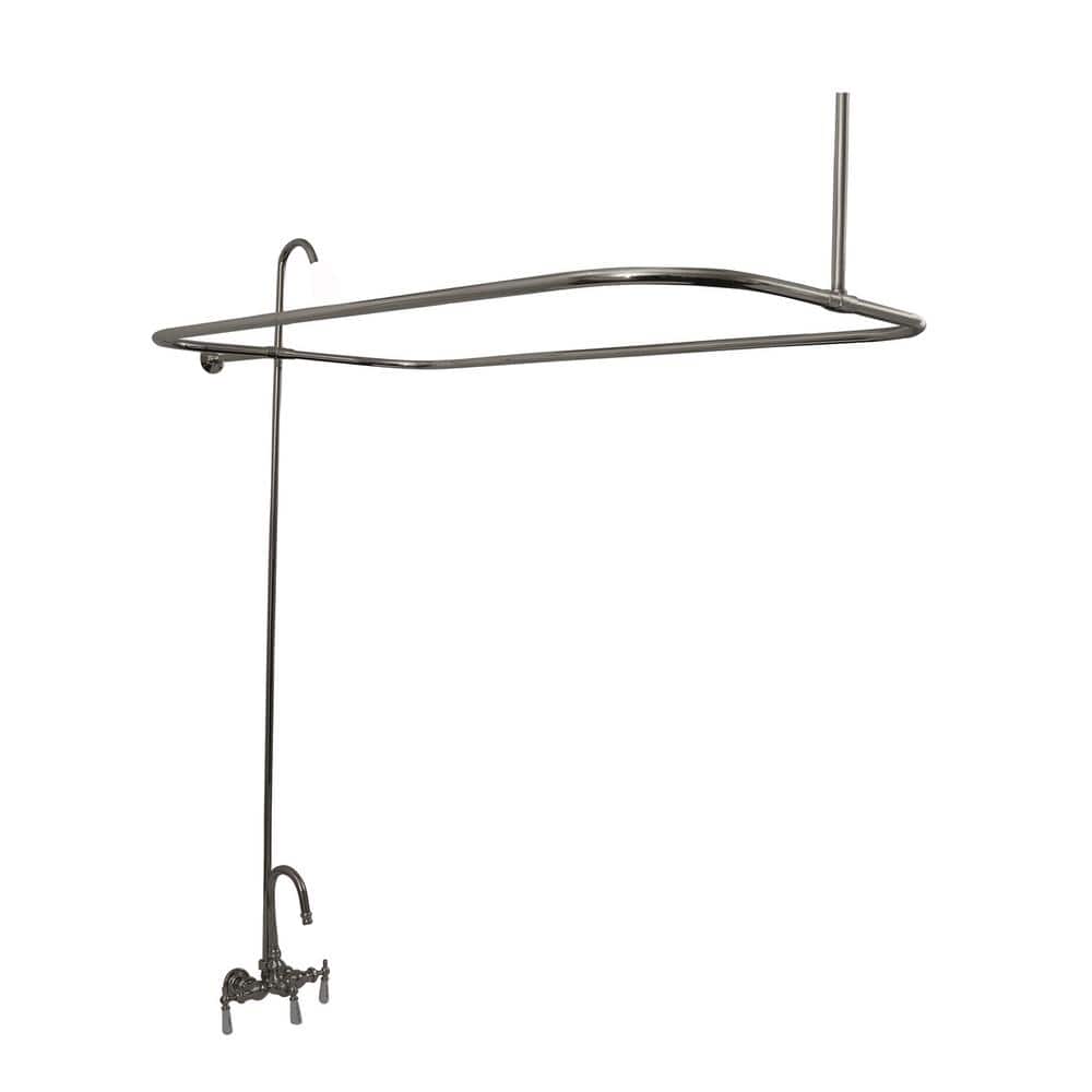Polished Chrome 3-Handle Wall Clawfoot Tub Faucet with Porcelain Lever