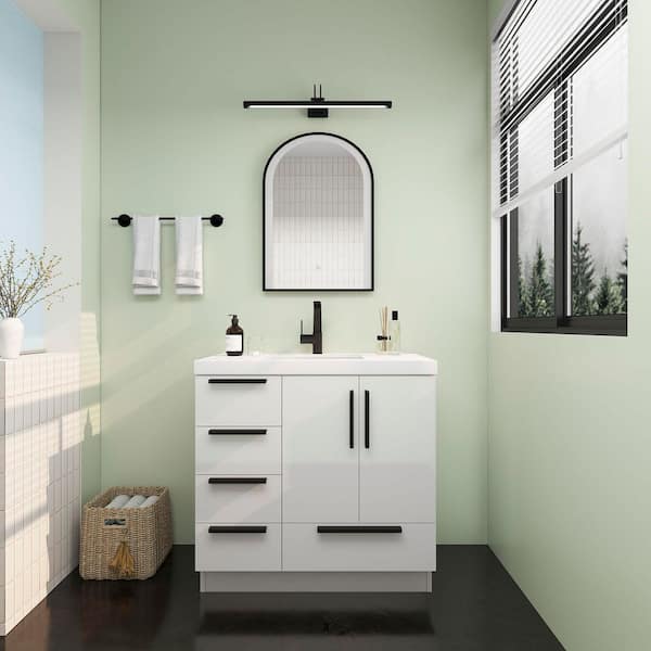 BV Better Vanity Carla 36 in. W x 20 in. D x 35 in. H Single Sink Freestanding Bath Vanity in Gloss White with White Acrylic Top