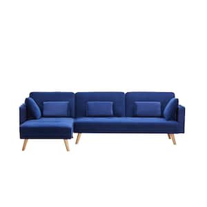 104.5 in. Blue Velvet Twin Sleeper Size Left Facing Sofa Bed Folding Sofa
