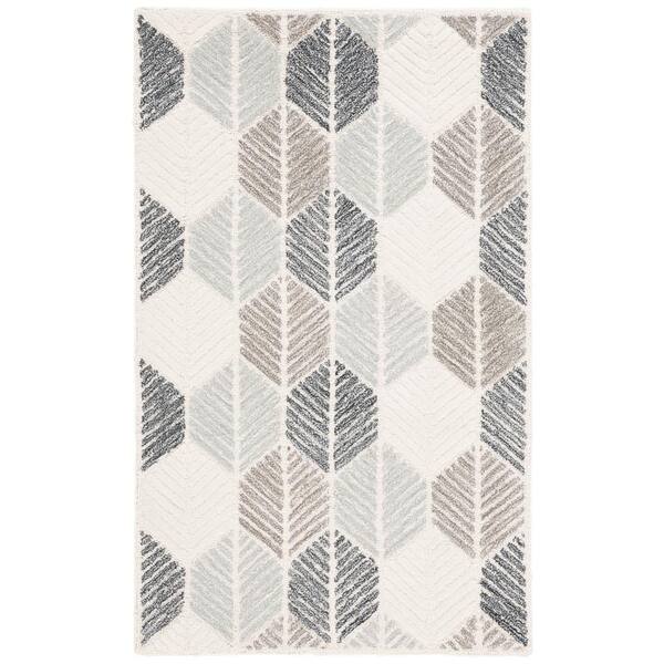 SAFAVIEH Ebony Gray/Ivory Doormat 3 ft. x 5 ft. Geometric Area Rug