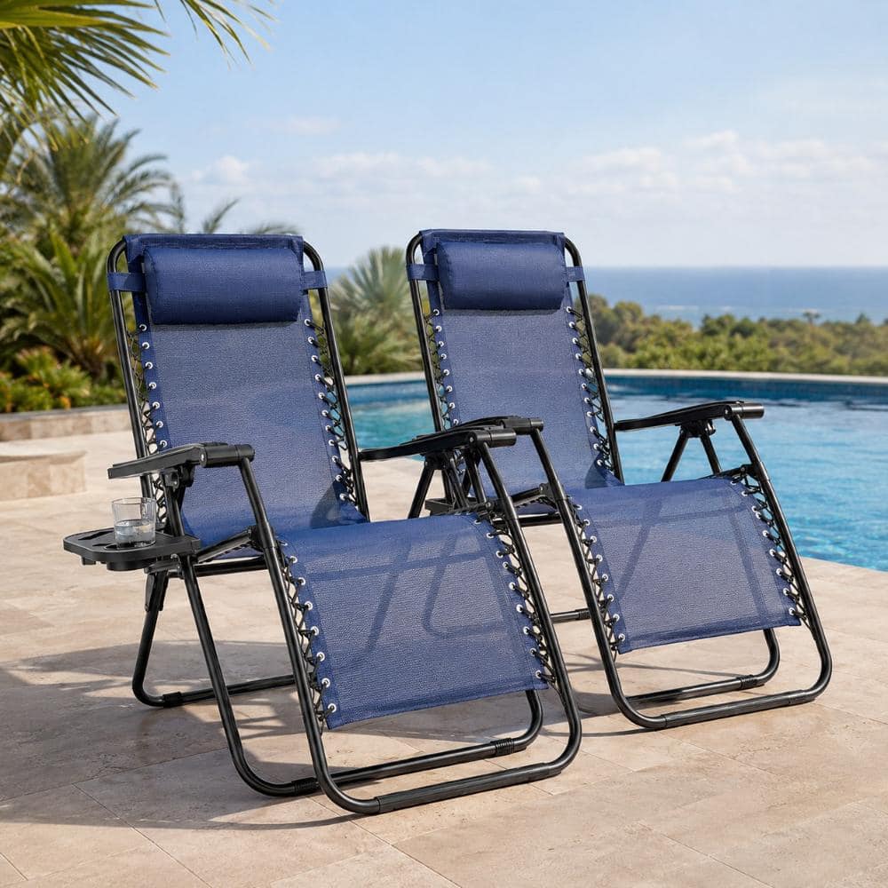 Yangming Patio Navy Blue Metal Folding Beach Chair Zero Gravity