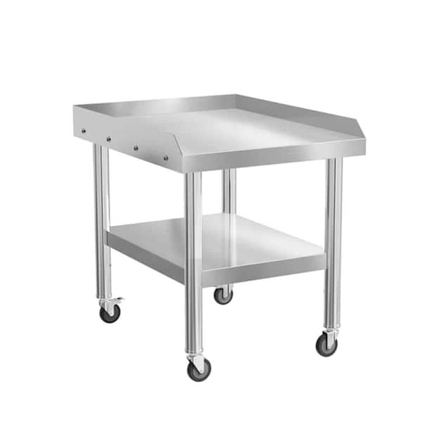 Karl home Silver Stainless Steel Kitchen Prep Table with Shelf and Wheels