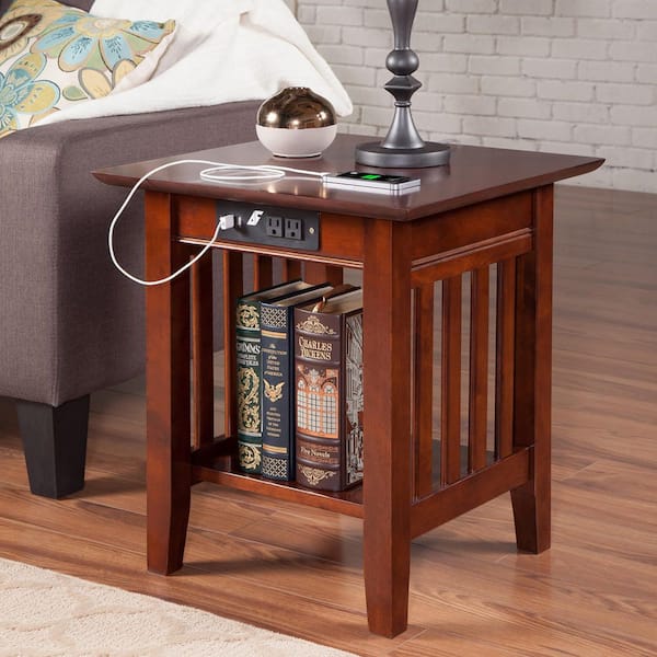 Mission Walnut End Table with Charging Station