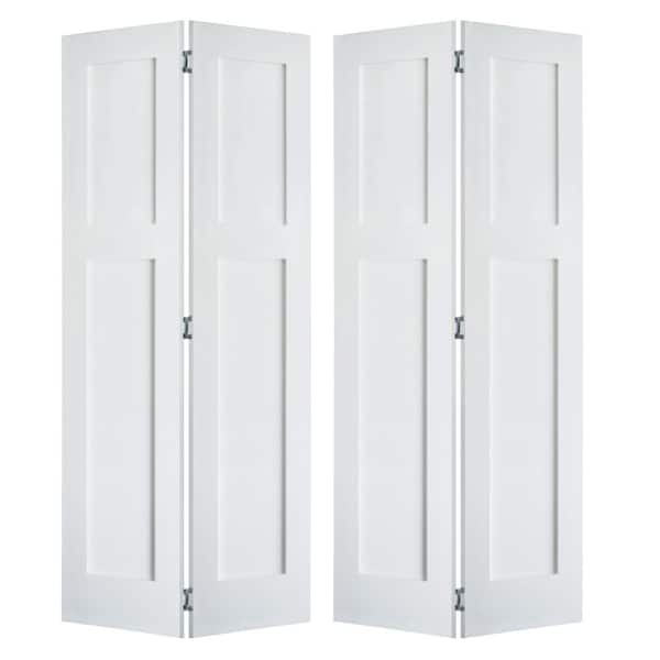 Krosswood Doors 60 in. x 80 in. Craftsman Shaker 2-Panel Solid Core Primed MDF Wood Interior Bifold Double Door with Hardware