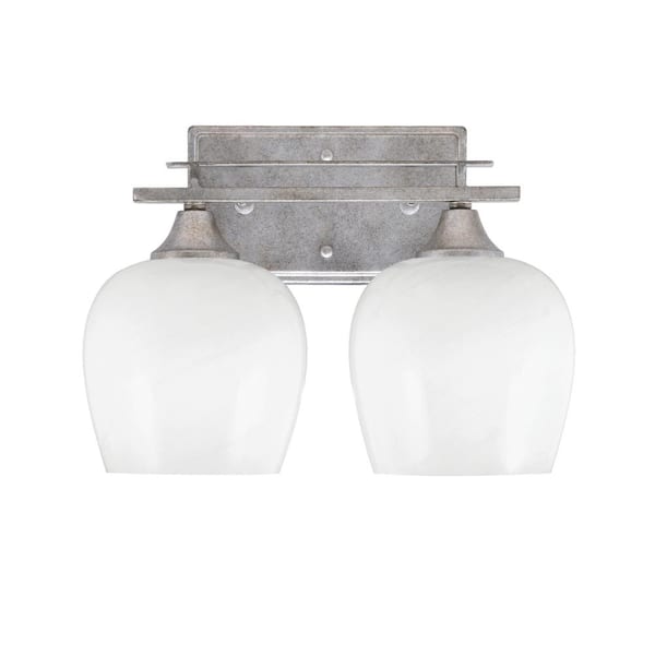 Unbranded Ontario 13.25 in. 2-Light Vanity Light Aged Silver White Marble Glass Shade