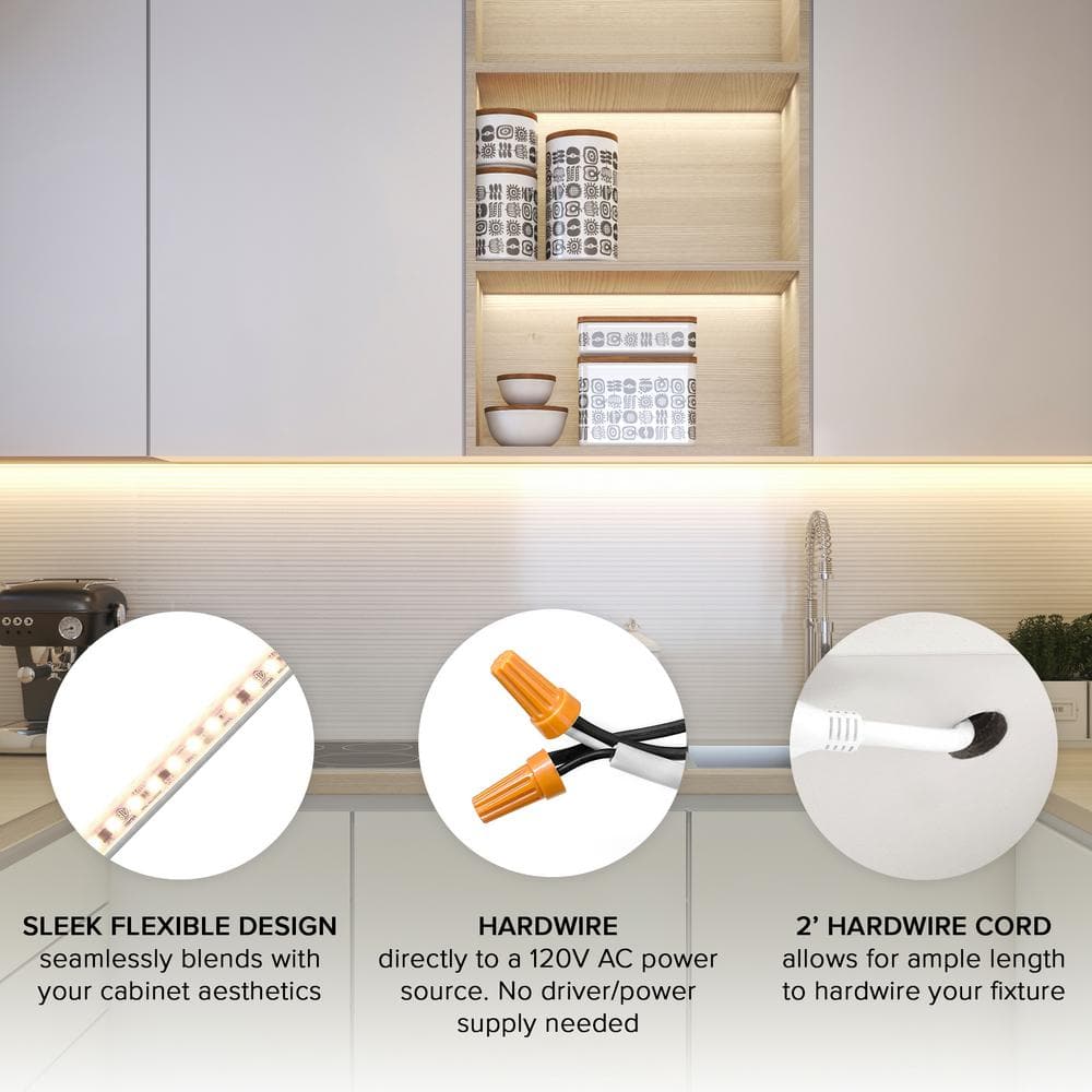 48" White LED Under Cabinet Strip Light, Hardwired