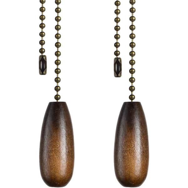 12 in. Bronze Ceiling Fan Pull Chains with Walnut Wooden Pulls Connector 2-Pack