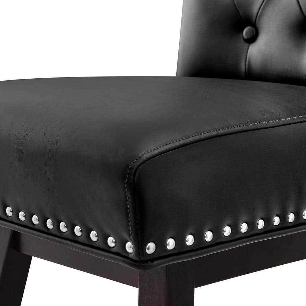 Black Faux Leather 26'' Swivel Bar Stools with Wood Legs