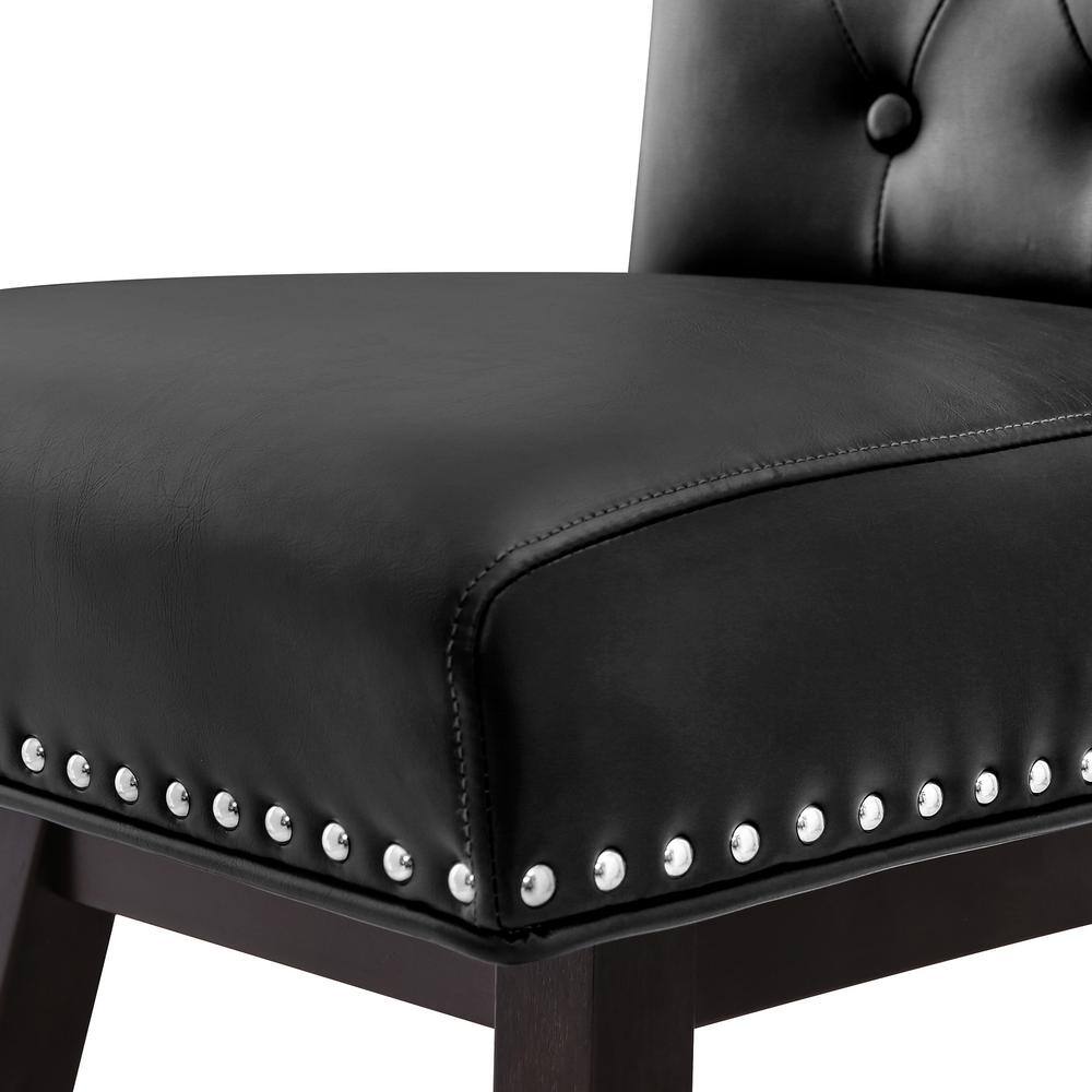 Black Faux Leather Swivel Counter Stool with Wood Legs