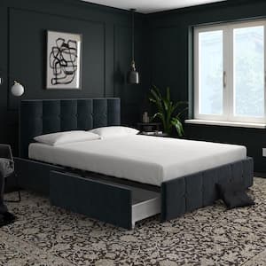 Ryan Blue Velvet Queen Upholstered Bed with Storage