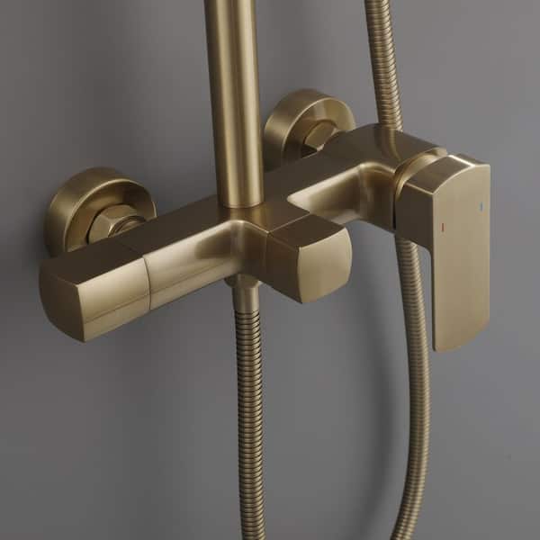 3-Spray Dual Shower Head Wall Mount Fixed and Handheld Shower Head with Hand Shower Flow Rate 2.5 GPM in Brushed Gold