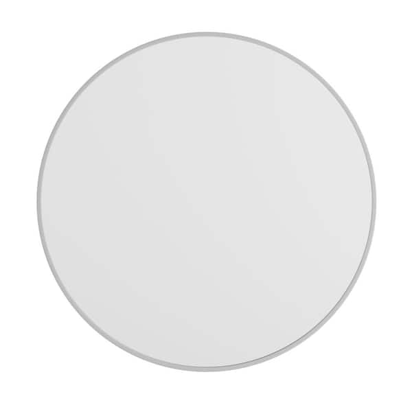 TAYLOR + LOGAN 36 in. W x 36 in. H Modern Round Silver Wall Mounted Mirror