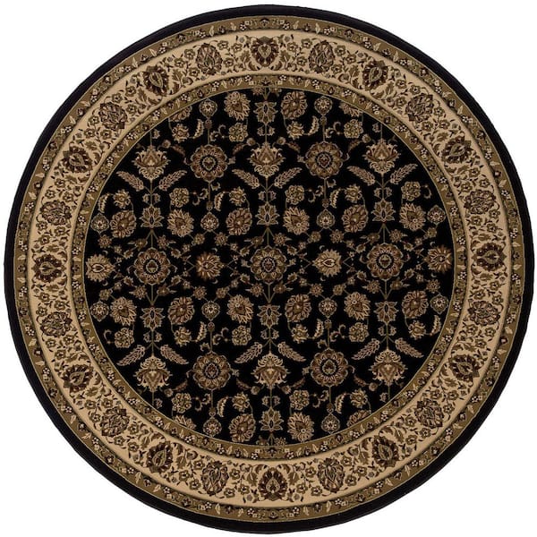 6 ft. Round Ivory, Red Oriental Washable Area Rug