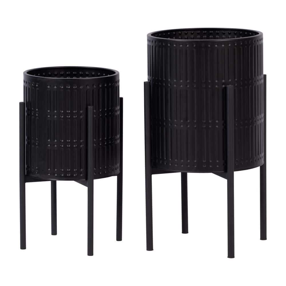 Black Metal Ridged Decorative Planters (12 in. W x 14 in. H) with Stand (Set of 2) price history on PriceWatchPro