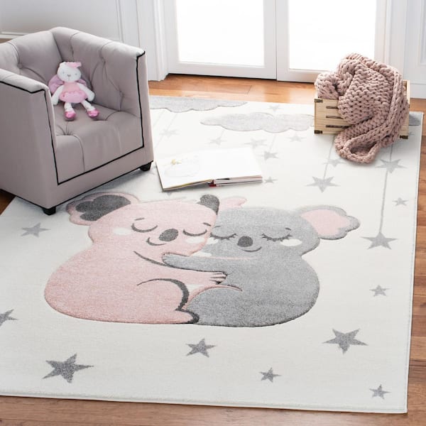 Carousel Kids 2 ft. x 3 ft. Ivory/Pink Stars Area Rug