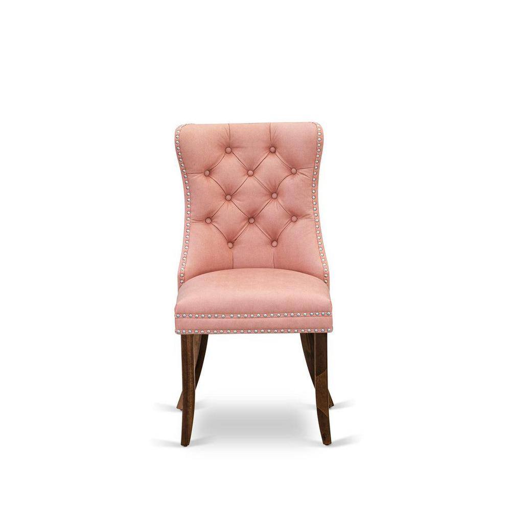 Antique Walnut 5-Piece Dining Set with Pink Upholstered Chairs