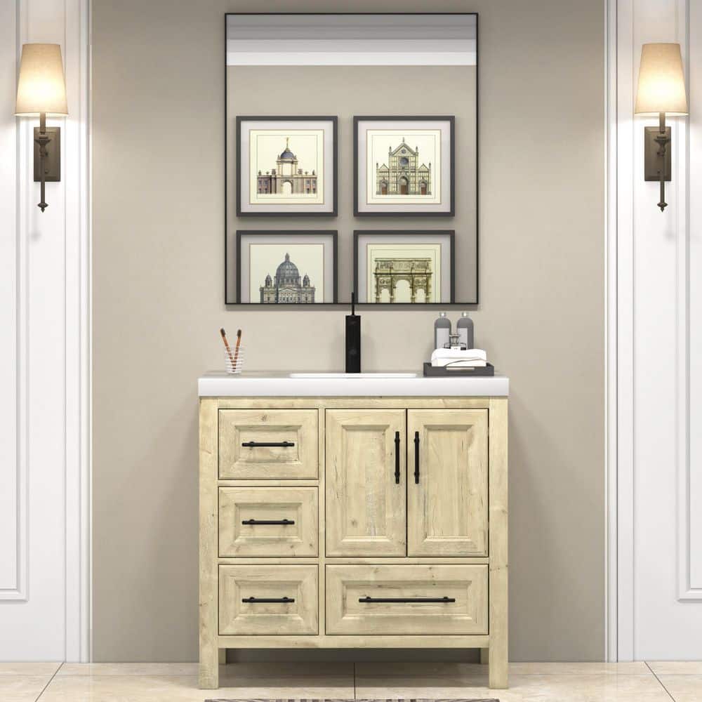 VIV 36 in. W x 20 in. D x 35 in. H Single Sink Freestanding Bath Vanity in Pale French Oak with White Acrylic Top price history on PriceWatchPro