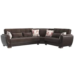 Basics Air Collection 3-Piece 108.7 in. Microfiber Convertible Sofa Bed Sectional 6-Seater With Storage, Brown/Chocolate