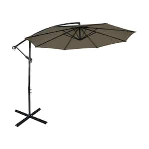 10 ft. Offset 8 Ribs Metal Cantilever Patio Umbrella with Crank for Poolside Yard Lawn Garden in Coffee