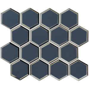 Vague Blue Beveled 3 in. Hexagon 12 in. x 11 in. Glass Mesh-Mounted Mosaic Wall Tile (0.89 sq. ft./Each)