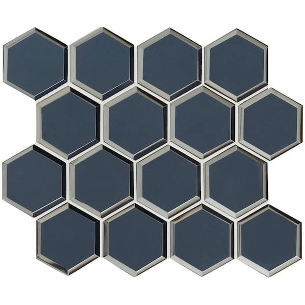 MSI Vague Blue Beveled 3 in. Hexagon 12 in. x 11 in. Glass Mesh-Mounted Mosaic Wall Tile (0.89 sq. ft./Each)