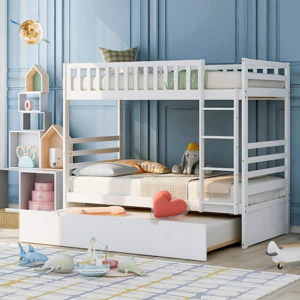 Eer White Twin Over Bunk Bed, Bunk Beds With Bottom Safety Rail