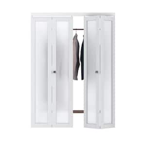 60 in. x 80.5 in. 1-Lite Frosting Glass MDF White Finished Closet Bifold Door with Hardware