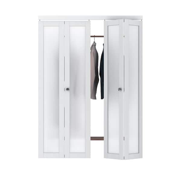 ARK DESIGN 60 in. x 80.5 in. 1-Lite Frosting Glass MDF White Finished Closet Bifold Door with Hardware