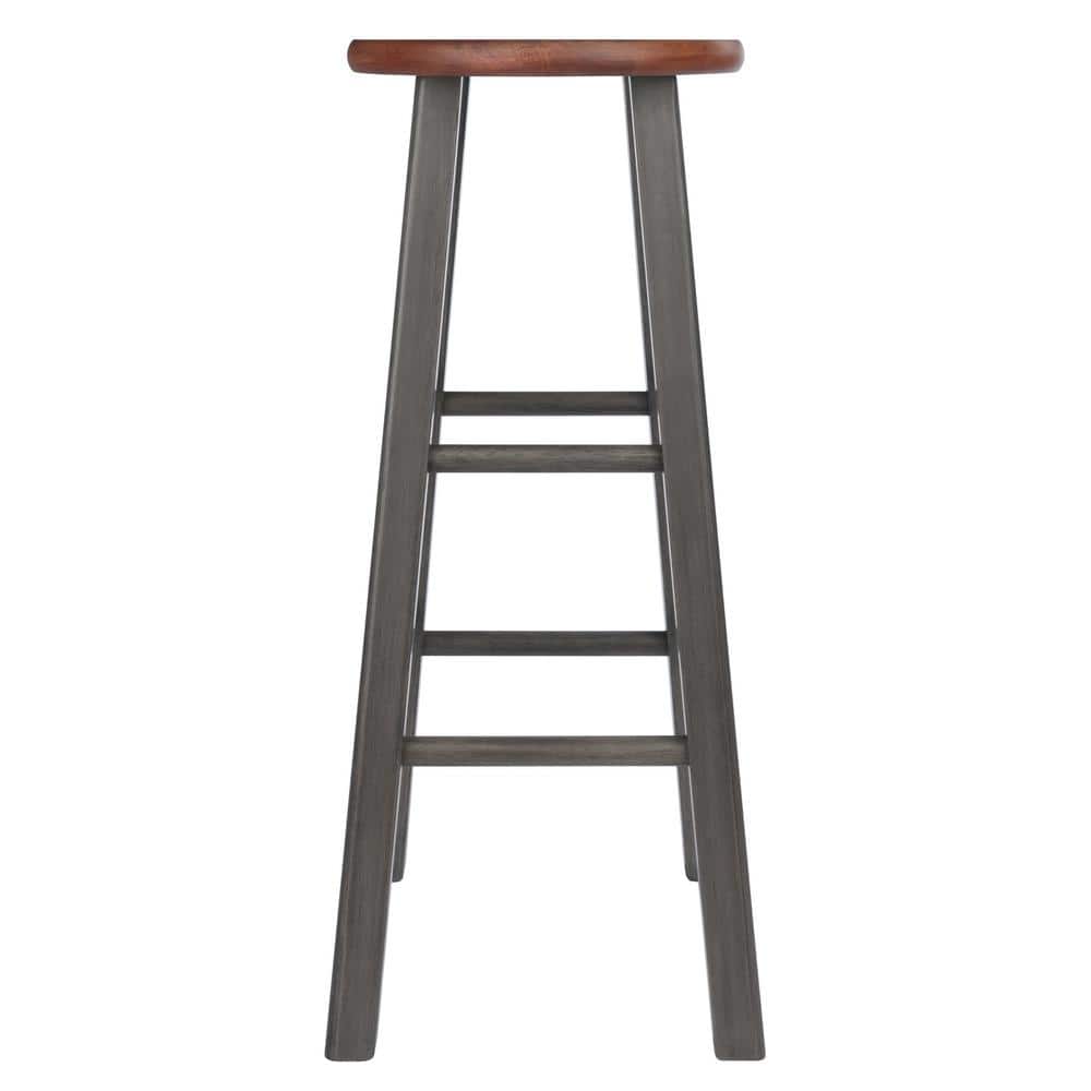 Transitional Rustic Teak & Gray Wood 29" Bar Stool