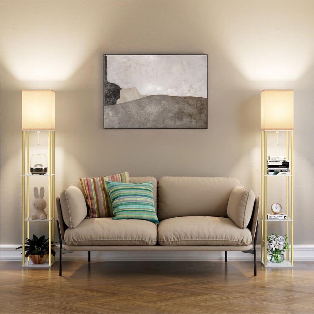 63 in. Modern White Column Floor Lamp for Living Room, Bedroom with Display Shelf, Linen Shade price history on PriceWatchPro