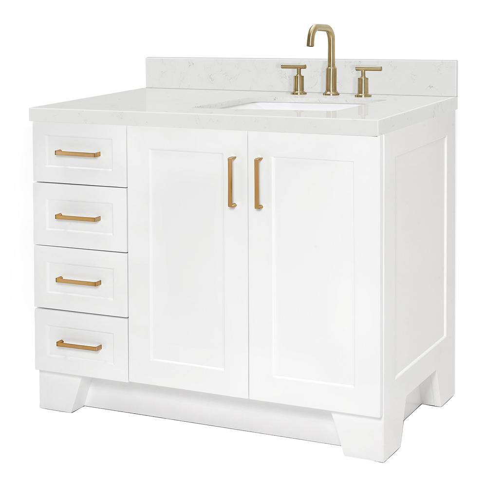 White Freestanding Single Basin Vanity with Gold Hardware