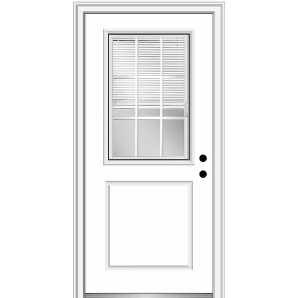 MMI DOOR 32 in. x 80 in. Internal Blinds and Grilles Left-Hand 1/2 Lite 1-Panel Clear Primed Fiberglass Smooth Prehung Front Door
