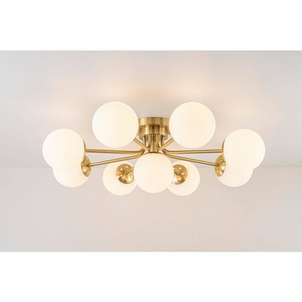 Ceder 9-Light 31.5-in W Brushed Brass Sputnik Semi-Flush Mount with Opal Glass Globes for Living Room and Bedroom price history on PriceWatchPro