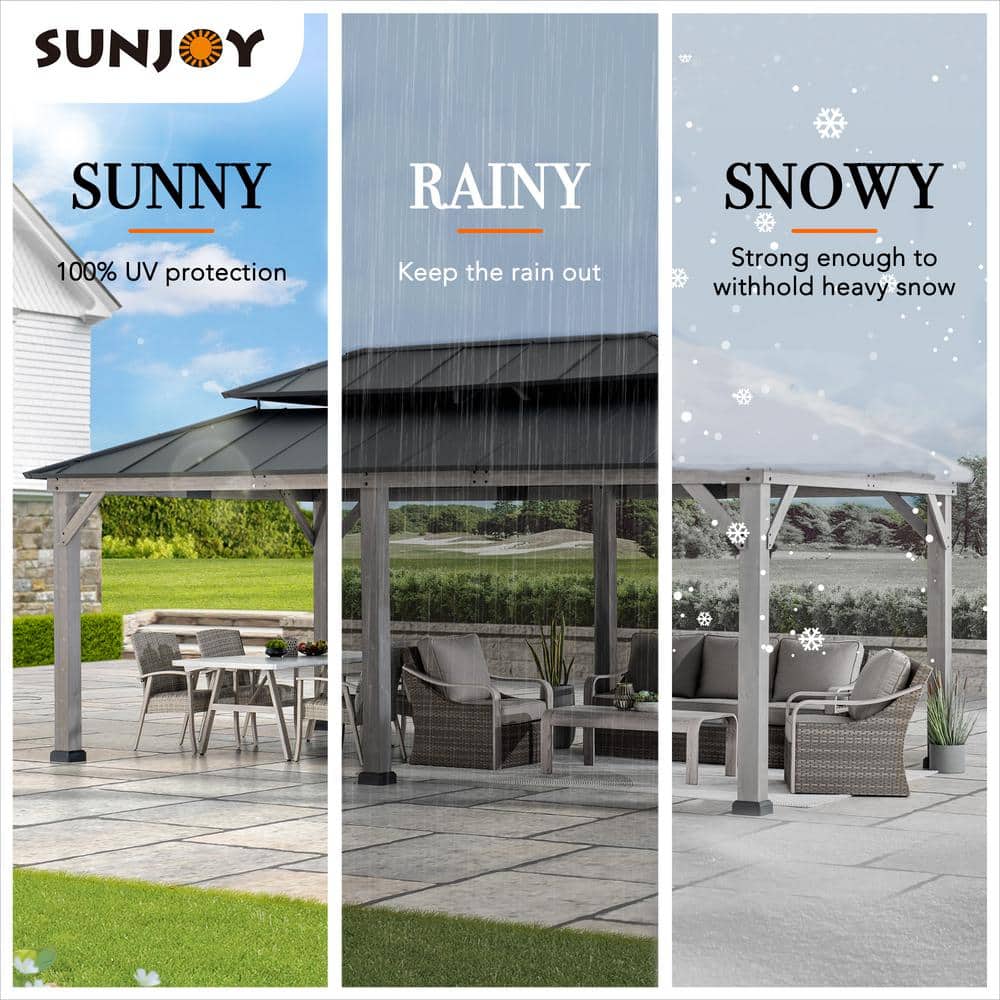 Large Cedar Wood and Aluminum Hardtop Outdoor Gazebo