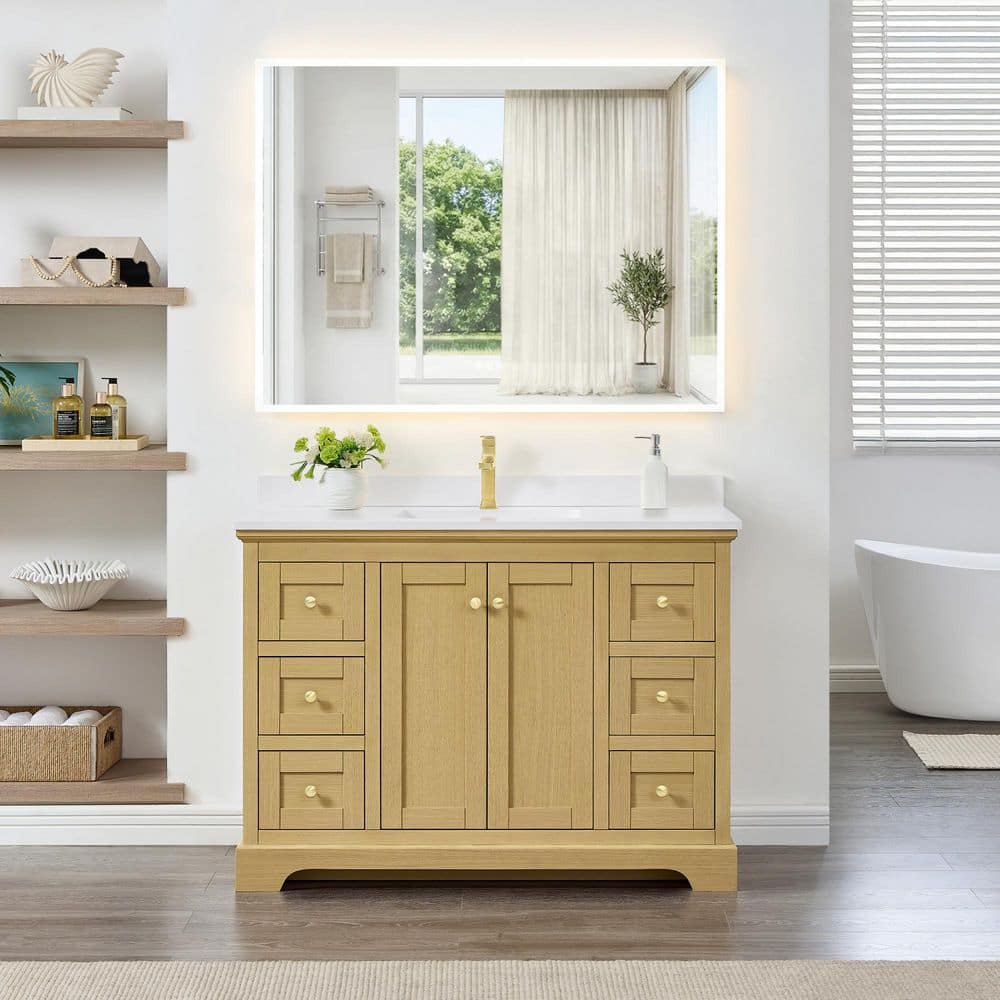 Avery 48 in. Single Freestanding Honey Oak Bath Vanity with White Cultured Marble Top price history on PriceWatchPro
