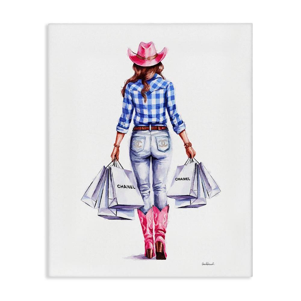 Cowgirl and Shopping Bags by Amanda Greenwood Unframed People Graphic Art Print 48 in. x 36 in. price history on PriceWatchPro