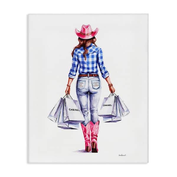 Stupell Industries Cowgirl and Shopping Bags by Amanda Greenwood Unframed People Graphic Art Print 48 in. x 36 in.